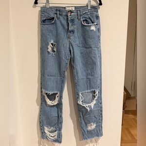 Current/Elliott Original Straight Ripped Jeans